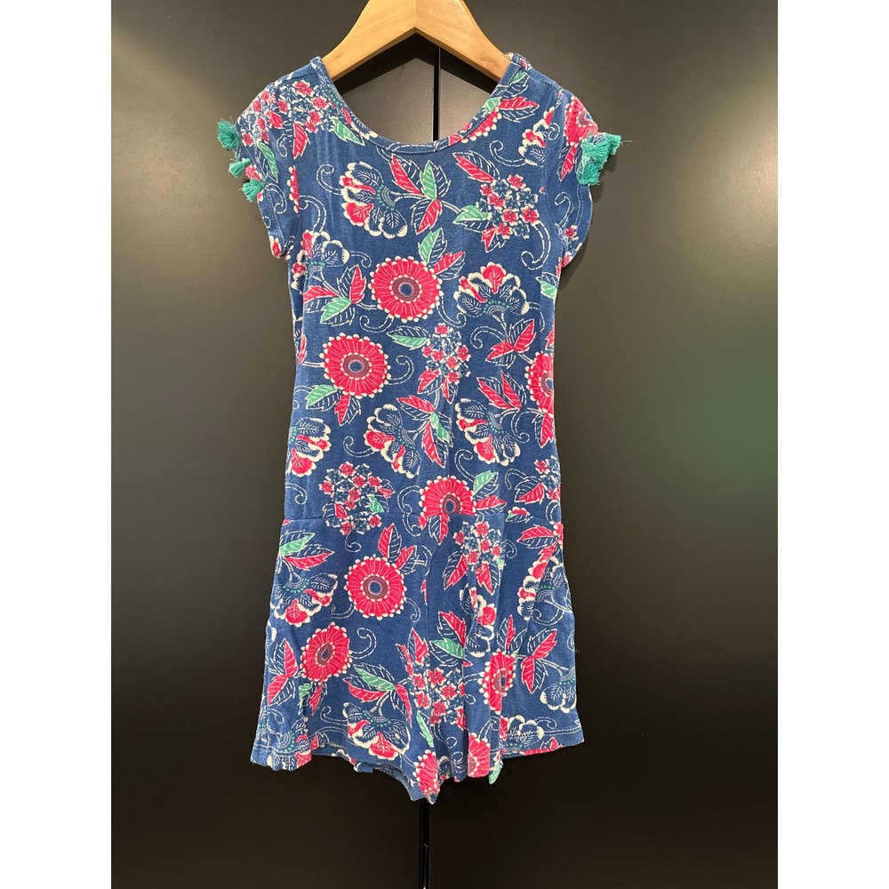 Hatley Girls Blue Floral Tassel Trim Romper Size 5 NIN501 Short Sleeve Summer